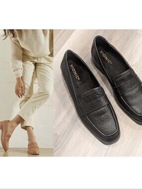 Vionic | Sellah Pebbled Leather Penny Loafers In Black